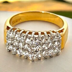 Vintage 1970s CZ Cluster Ring Size 7 14K HGE Gold Plate Original Unworn - 3E